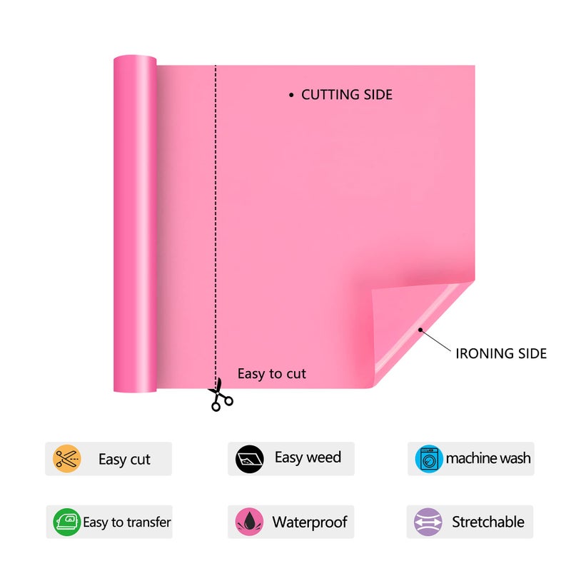 RENLITONG Pink HTV Iron on Vinyl 12Inch by 15ft Roll HTV Heat Transfer Vinyl for T-Shirt HTV Vinyl Rolls for All Cutter Machine - Easy to Cut & Weed for Heat Vinyl Design - Image 4
